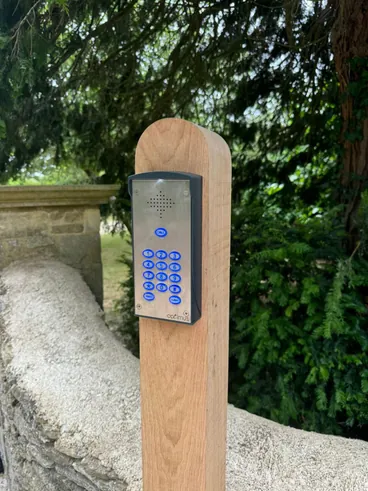 A gate intercom panel photographed straight on, as an example of the shot we need